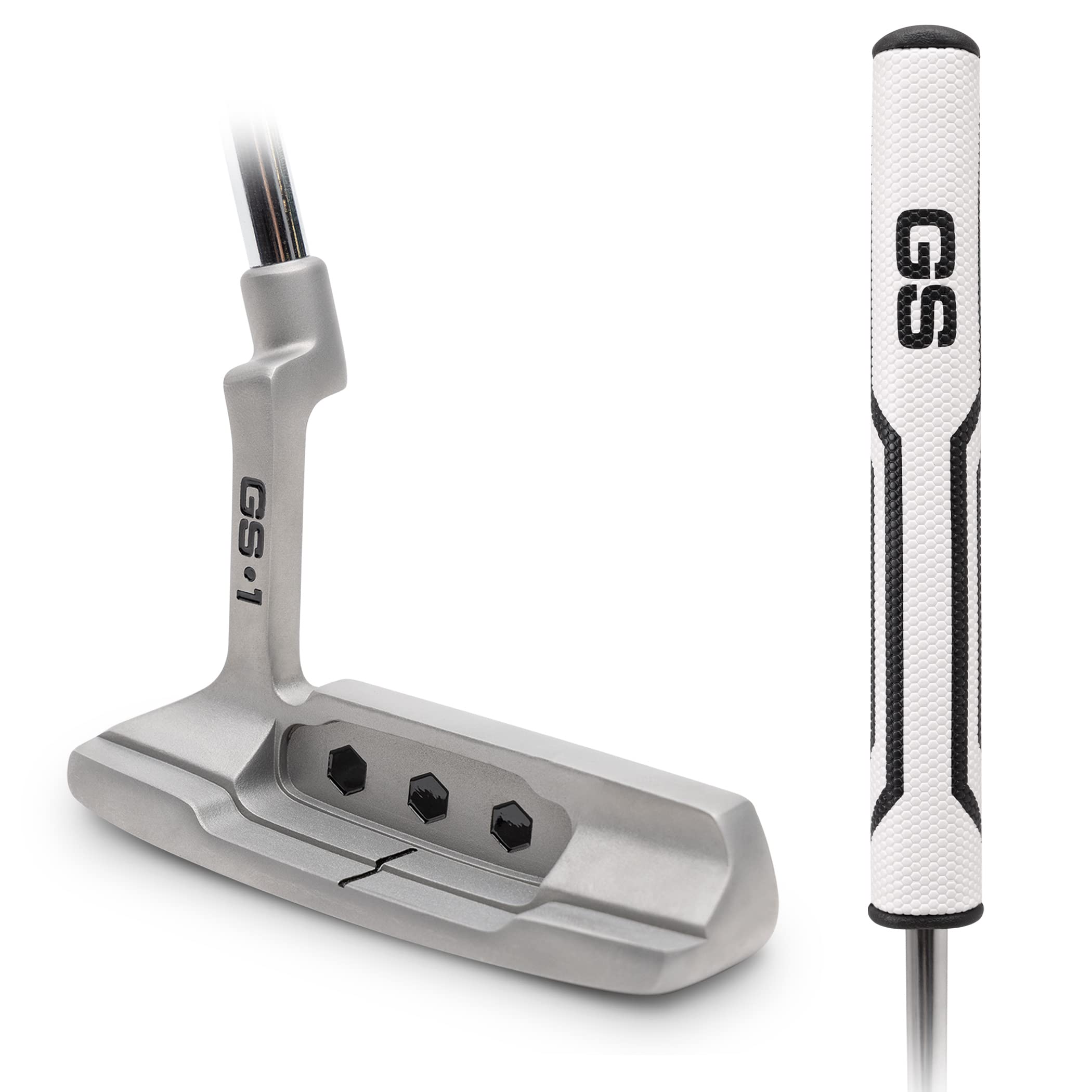 GoSports GS1 Tour Golf Putter – 34” Right-Handed Blade Putter with Milled Face, Choose Oversized Fat Grip or Traditional Grip, Silver