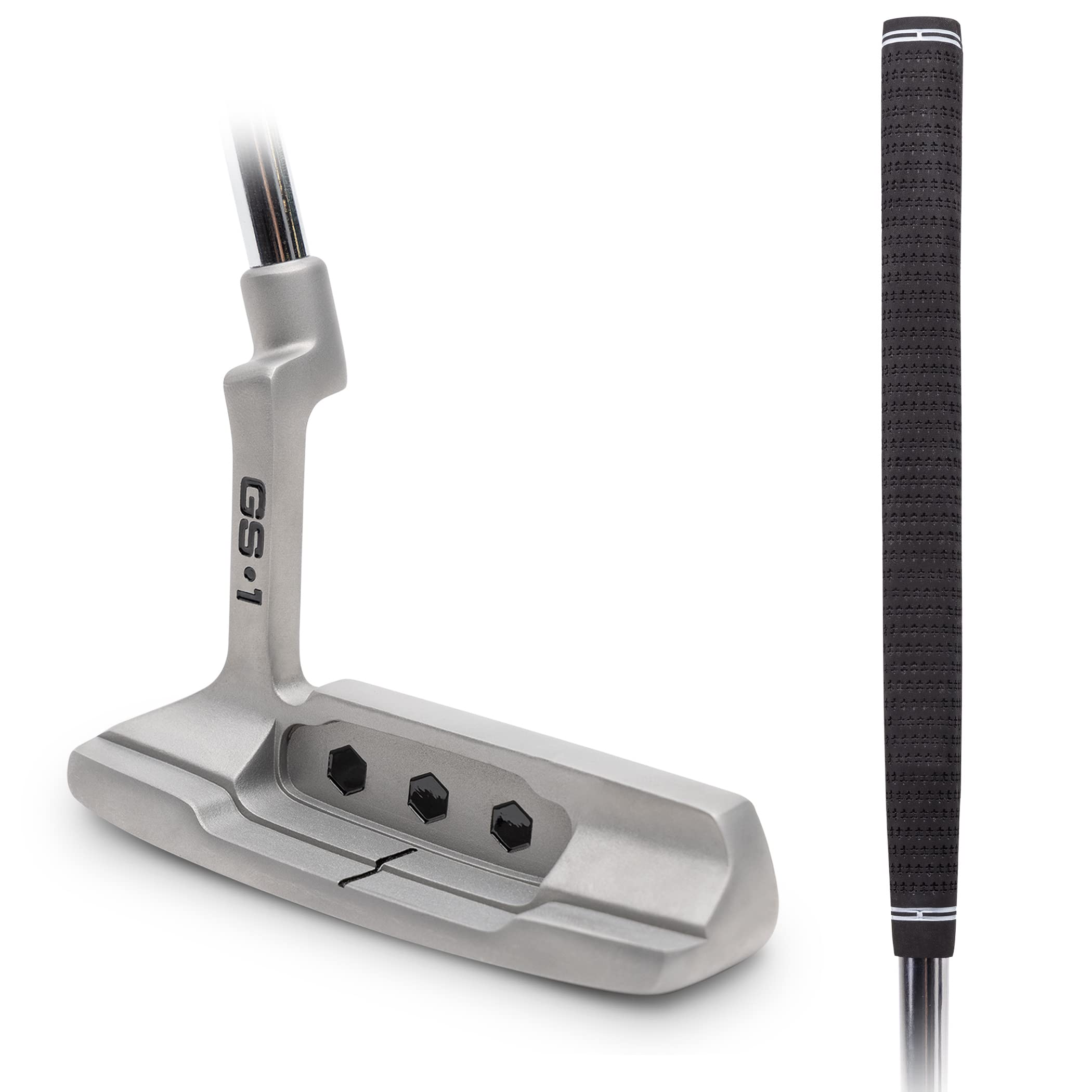 GoSports GS1 Tour Golf Putter – 34” Right-Handed Blade Putter with Milled Face, Choose Oversized Fat Grip or Traditional Grip, Silver