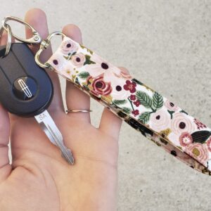 Pink Garden Floral Wristlet Keychain for Women | Pretty Floral Accessories | Key Fob | Wrist Key Chain | Gift for Her