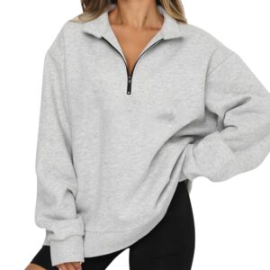 SAFRISIOR Women’s Oversized Half Zip Sweatshirt Drop Shoulder Long Sleeves Collar Quarter 1/4 Zipper Pullover Grey