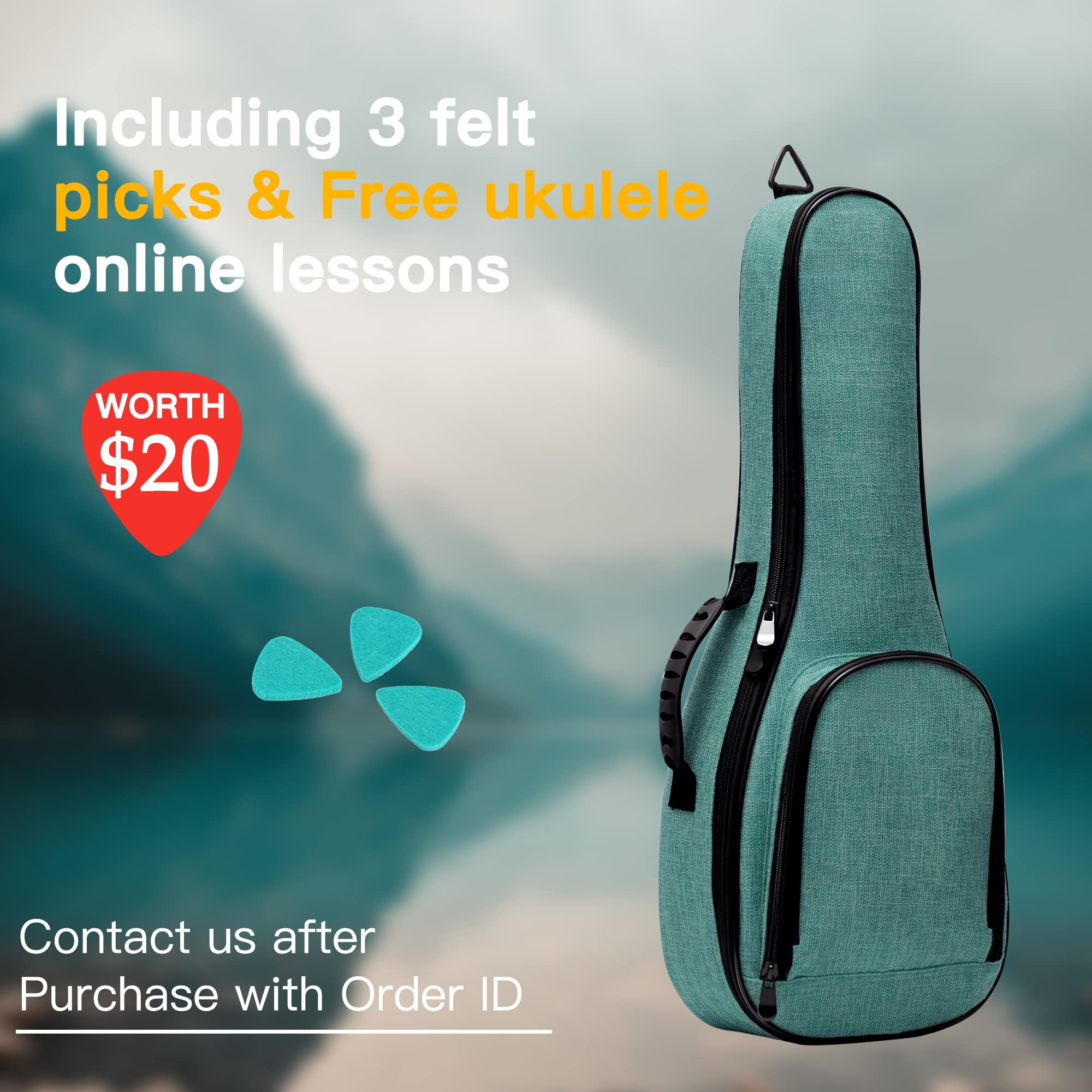 Deviser ukulele case Backpack 12MM Thick Padding ABS Handles ukele case 23/24 Inch Concert ukulele gig bag with picks Sea Blue