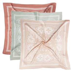 vanlinker 3 pcs 27.5 inches silk head scarf for women men vintage bandanas satin hair scarf silk wrap scarf neckerchief square scarves vl9549 caramel+sage green+oatmeal