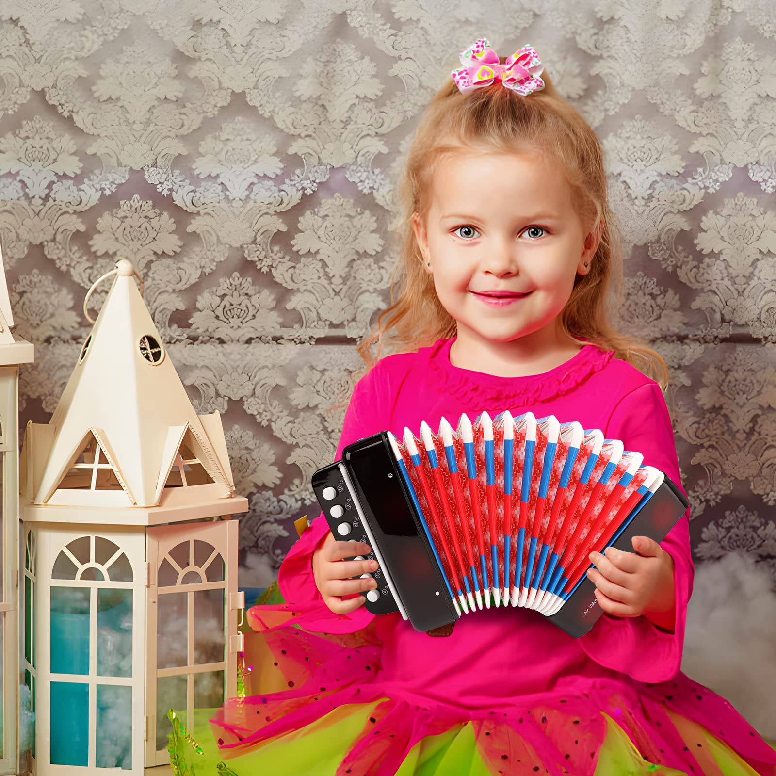 Button Accordion 10 Keys Control Accordion include 3 Air Valve Easy to Play Lightweight Environmentally-friendly Kid Instrument for Early Childhood Development (Black)