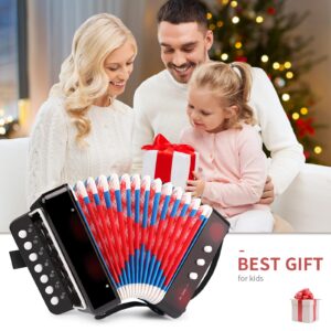 Button Accordion 10 Keys Control Accordion include 3 Air Valve Easy to Play Lightweight Environmentally-friendly Kid Instrument for Early Childhood Development (Black)