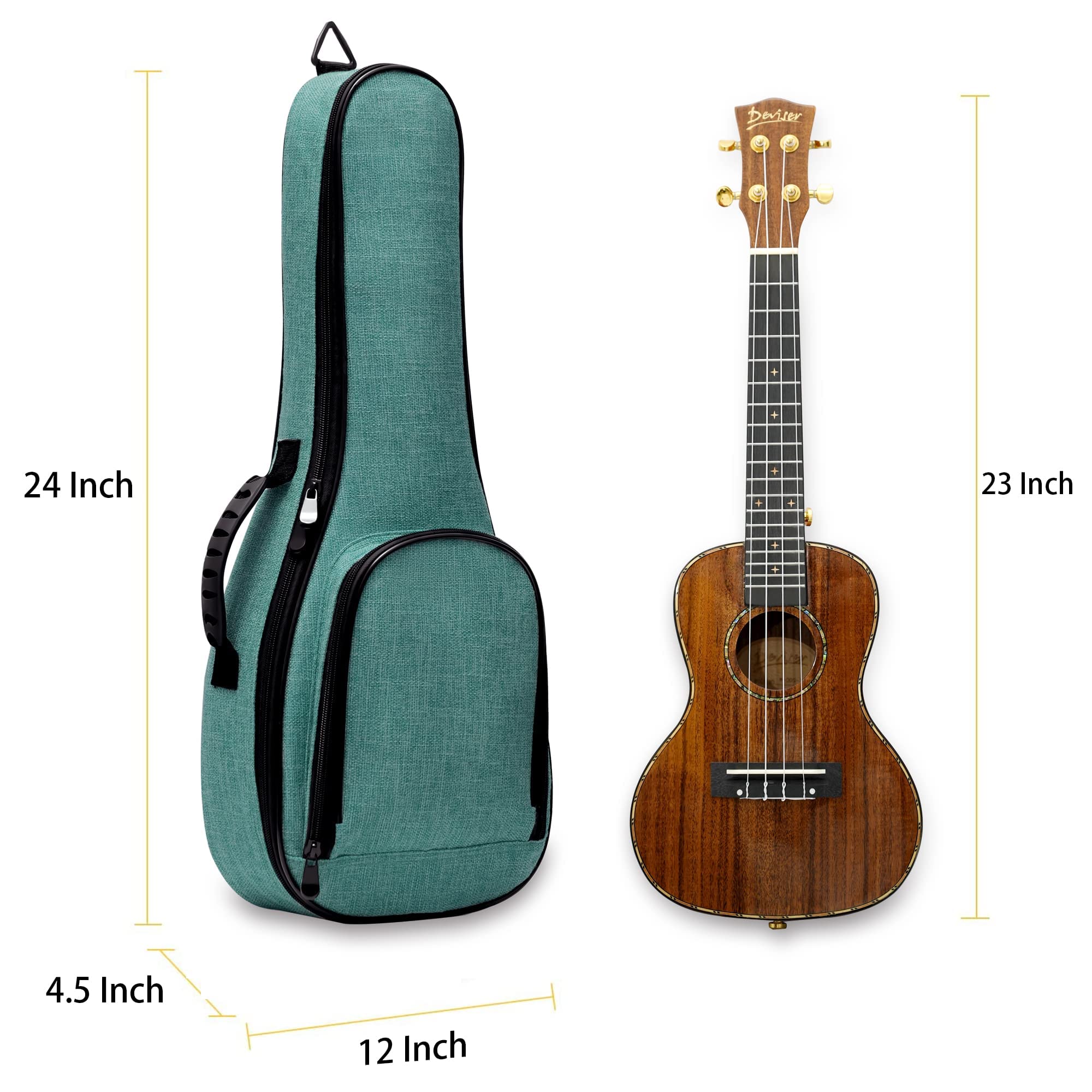 Deviser ukulele case Backpack 12MM Thick Padding ABS Handles ukele case 23/24 Inch Concert ukulele gig bag with picks Sea Blue