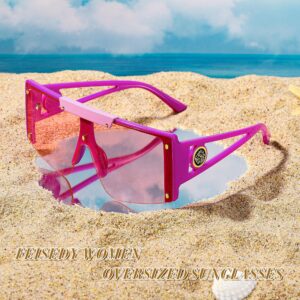 FEISEDY sunglasses womens, Big Fashion Pink Flat Top Shield Shades B4060