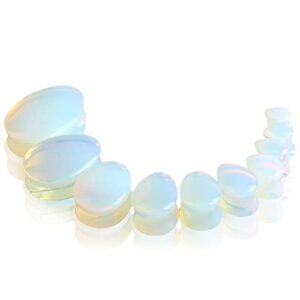 Pair 1-1/2" (38MM) OPALITE TEARDROP STONE PLUGS Double Flare Gauges Organic Moonstone White Clear Tunnels (2pcs)