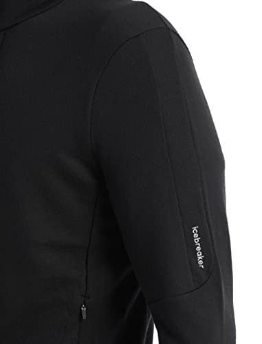 Icebreaker Merino Quantum III Men’s Full Zip Up Sweater, 100% Merino Wool, Comfy, Slim-Fit Zip Up Jacket for Men with Zippered Pockets, Thumb Loops - Premium Outdoor Sweat Shirt, Black, Medium