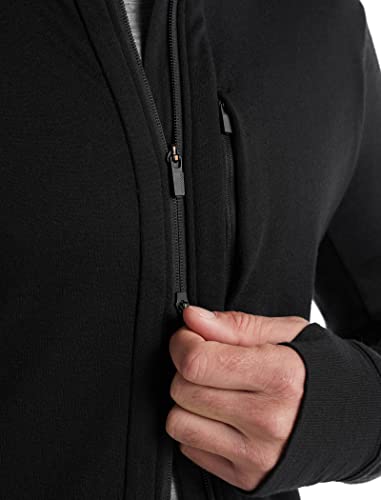 Icebreaker Merino Quantum III Men’s Full Zip Up Sweater, 100% Merino Wool, Comfy, Slim-Fit Zip Up Jacket for Men with Zippered Pockets, Thumb Loops - Premium Outdoor Sweat Shirt, Black, Medium