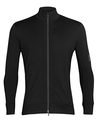 Icebreaker Merino Quantum III Men’s Full Zip Up Sweater, 100% Merino Wool, Comfy, Slim-Fit Zip Up Jacket for Men with Zippered Pockets, Thumb Loops - Premium Outdoor Sweat Shirt, Black, Medium