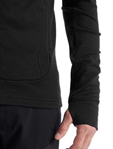 Icebreaker Merino Quantum III Men’s Full Zip Up Sweater, 100% Merino Wool, Comfy, Slim-Fit Zip Up Jacket for Men with Zippered Pockets, Thumb Loops - Premium Outdoor Sweat Shirt, Black, Medium