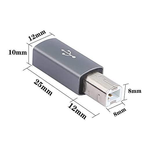 QIANRENON USB C to B Print Converter Type C to MIDI Digital Interface Adapter, Connect Keyboard to Mobile Phone via OTG, for Printer, Electric Piano, Silver Gray, 2 pcs