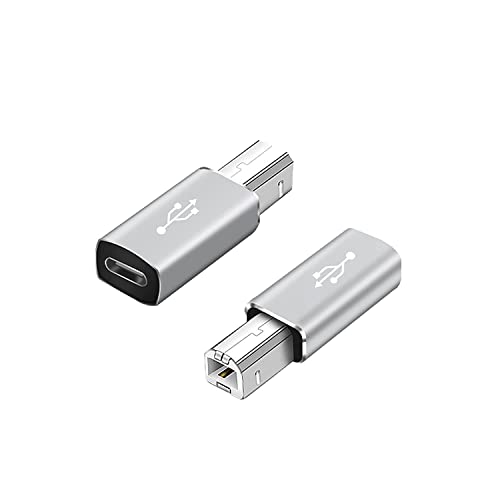 QIANRENON USB C to B Print Converter Type C to MIDI Digital Interface Adapter, Connect Keyboard to Mobile Phone via OTG, for Printer, Electric Piano, Silver Gray, 2 pcs