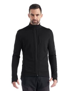 icebreaker merino quantum iii men’s full zip up sweater, 100% merino wool, comfy, slim-fit zip up jacket for men with zippered pockets, thumb loops - premium outdoor sweat shirt, black, medium