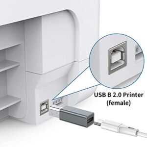 QIANRENON USB C to B Print Converter Type C to MIDI Digital Interface Adapter, Connect Keyboard to Mobile Phone via OTG, for Printer, Electric Piano, Silver Gray, 2 pcs