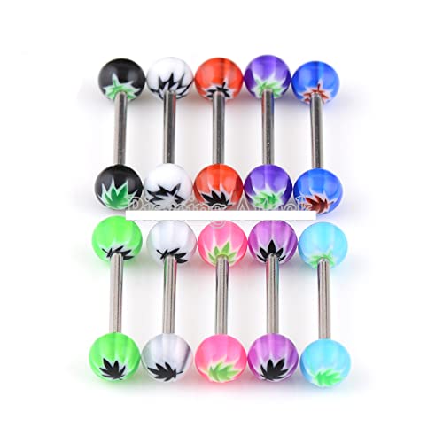 Body Jewelers Pot Leaf/Mary Jane/Weed Tongue Ring/Snake Eyes/Nipple UV 14G (1.6mm) Acrylic (10 Piece Package Deal) B/4/5