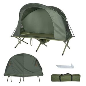 tangkula 4-in-1 camping cot tent, foldable off ground elevated tent set for 1 person, portable tent with waterproof external cover, air mattress & carrying bag, ideal for outdoor hiking, camping