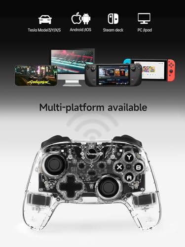 TPARTS Wireless Game Controller for Tesla Model 3/Y/S/X, Multi-Device Crystal Clear Controller with 7-Colors LED Mode Special Programmed and Design For Tesla/Switch/STEAM Deck/PC(1 pc)