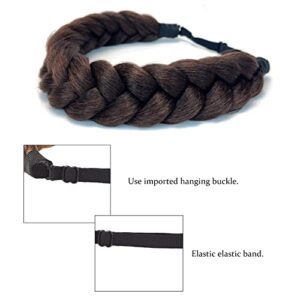 STHEJFB Bohemian Braided Headband Oversized Classic Wide Braids Adjustable Elastic Strap Synthetic Wig Headband Women's Braids Beauty Accessories (Reddish Brown)