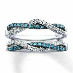 0.75 ct created blue & white diamond solitaire enhancer guard wrap ring 14k white gold over 925 sterling silver5