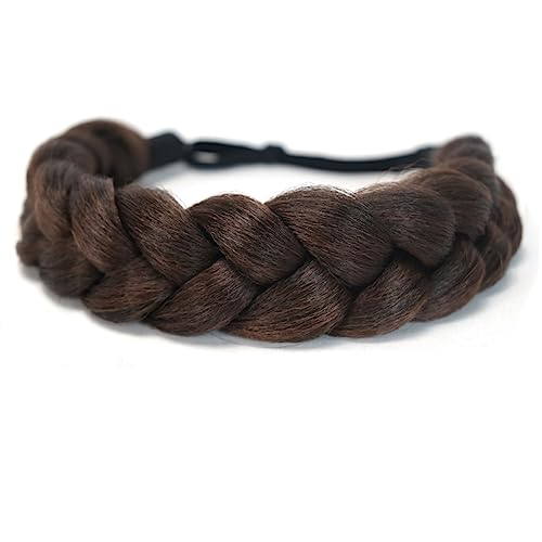 STHEJFB Bohemian Braided Headband Oversized Classic Wide Braids Adjustable Elastic Strap Synthetic Wig Headband Women's Braids Beauty Accessories (Reddish Brown)