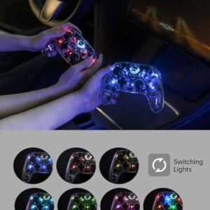 TPARTS Wireless Game Controller for Tesla Model 3/Y/S/X, Multi-Device Crystal Clear Controller with 7-Colors LED Mode Special Programmed and Design For Tesla/Switch/STEAM Deck/PC(1 pc)