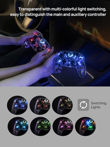 TPARTS Wireless Game Controller for Tesla Model 3/Y/S/X, Multi-Device Crystal Clear Controller with 7-Colors LED Mode Special Programmed and Design For Tesla/Switch/STEAM Deck/PC(1 pc)