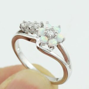 WDIYIEETN 925 Sterling Silver White Opal CZ Crystal Flower Engagement Promise Band Ring (9)