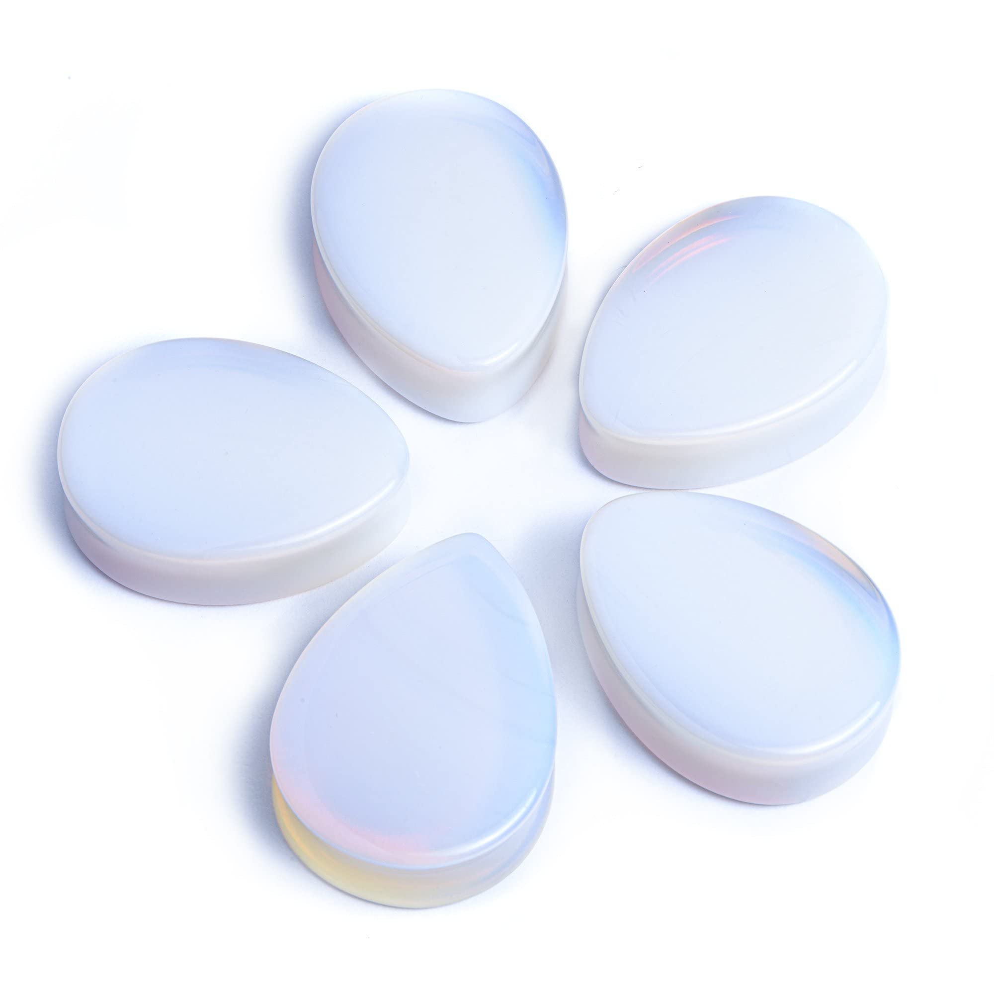 Pair 1-1/2" (38MM) OPALITE TEARDROP STONE PLUGS Double Flare Gauges Organic Moonstone White Clear Tunnels (2pcs)