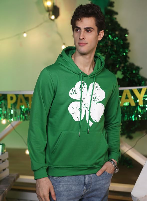 Arvilhill St Patrick's Day Sweatshirt Men's Green Shamrock Irish Printed Hoodie CLOVER XL