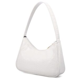 LOVEVOOK Shoulder Bag for Women, Small Purses Croc Pattern Clutch Purse Vegan Leather Little Purse Cute Mini Handbag with Zipper Closure, White