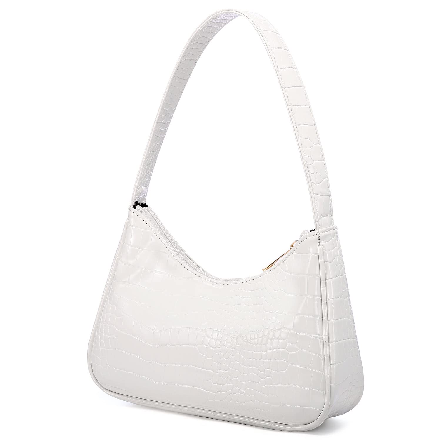 LOVEVOOK Shoulder Bag for Women, Small Purses Croc Pattern Clutch Purse Vegan Leather Little Purse Cute Mini Handbag with Zipper Closure, White