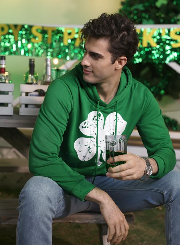 Arvilhill St Patrick's Day Sweatshirt Men's Green Shamrock Irish Printed Hoodie CLOVER XL