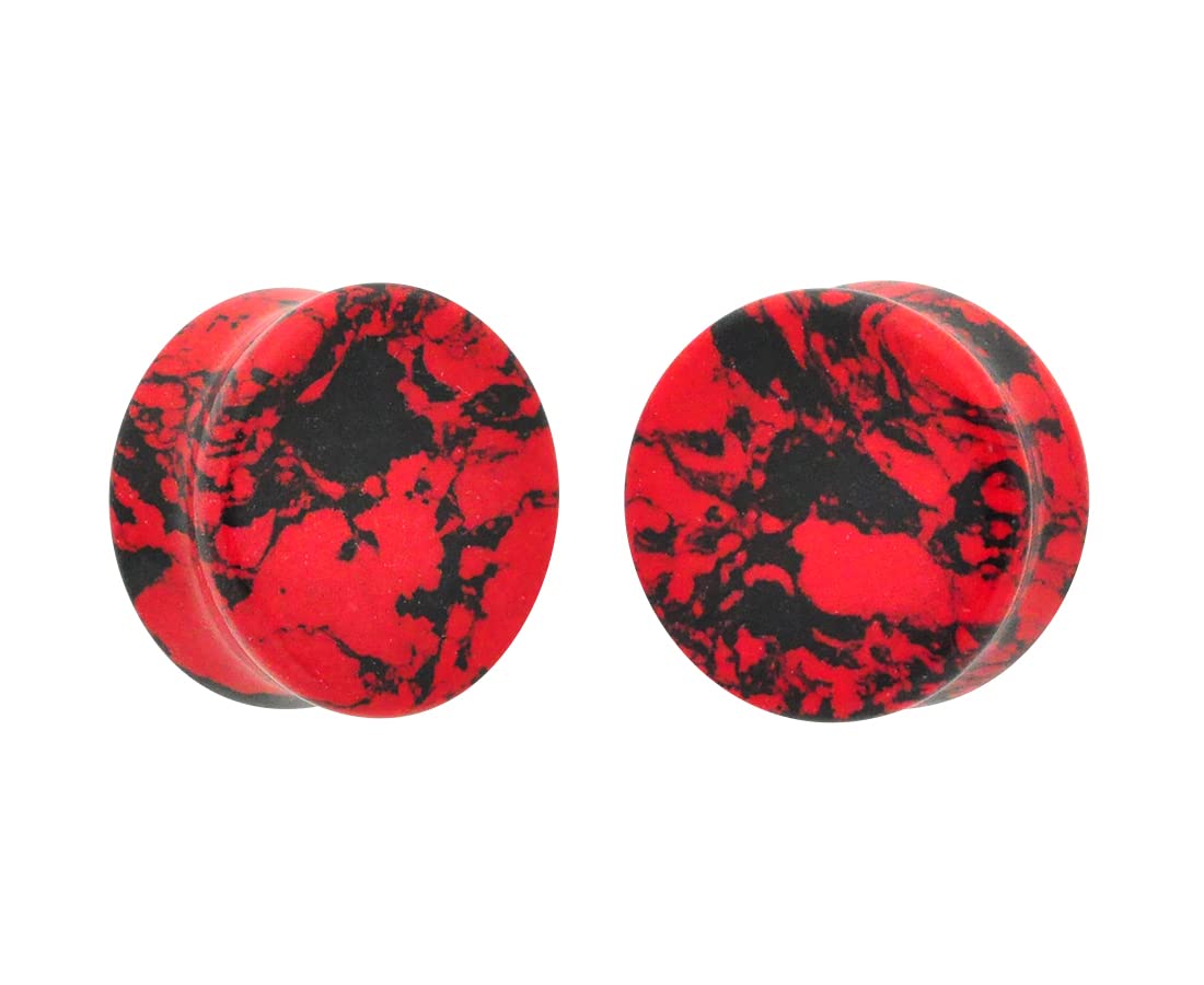 Pair of Synthetic Red and Black Howlite Double Flare Plugs (STN-656) (0g (8mm))