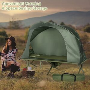 Tangkula 4-in-1 Camping Cot Tent, Foldable Off Ground Elevated Tent Set for 1 Person, Portable Tent with Waterproof External Cover, Air Mattress & Carrying Bag, Ideal for Outdoor Hiking, Camping