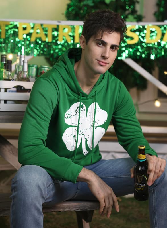 Arvilhill St Patrick's Day Sweatshirt Men's Green Shamrock Irish Printed Hoodie CLOVER XL