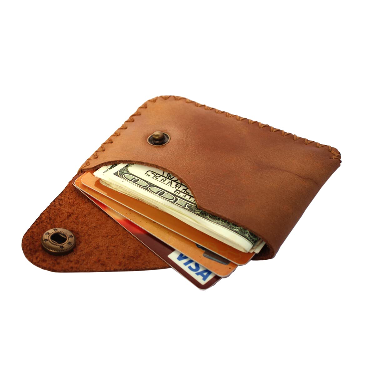 YANTA Handmade Weaving sewing Genuine Leather slim Card Case Wallet Front Pocket Card Organizer