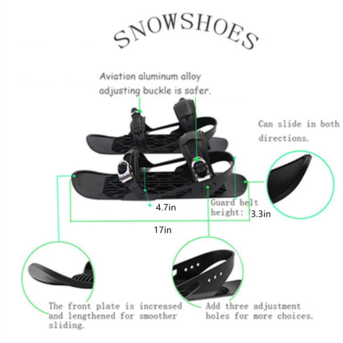 Mini Ski Shoes,Portable Ski Skates,,Adjustable Outdoor Skiing Winter Sports Equipment,Winter Ski Shoes Men's and Women's Snowboards.Suitable for Snow Parks, Hiking Trails, Outdoor Skiing,Black