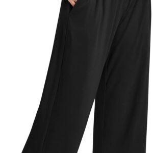 UEU Womens Wide Leg Yoga Pants High Waisted Side Slit Joggers Casual Lounge Sweatpants with Pockets- 28" Inseam (Black, XL)