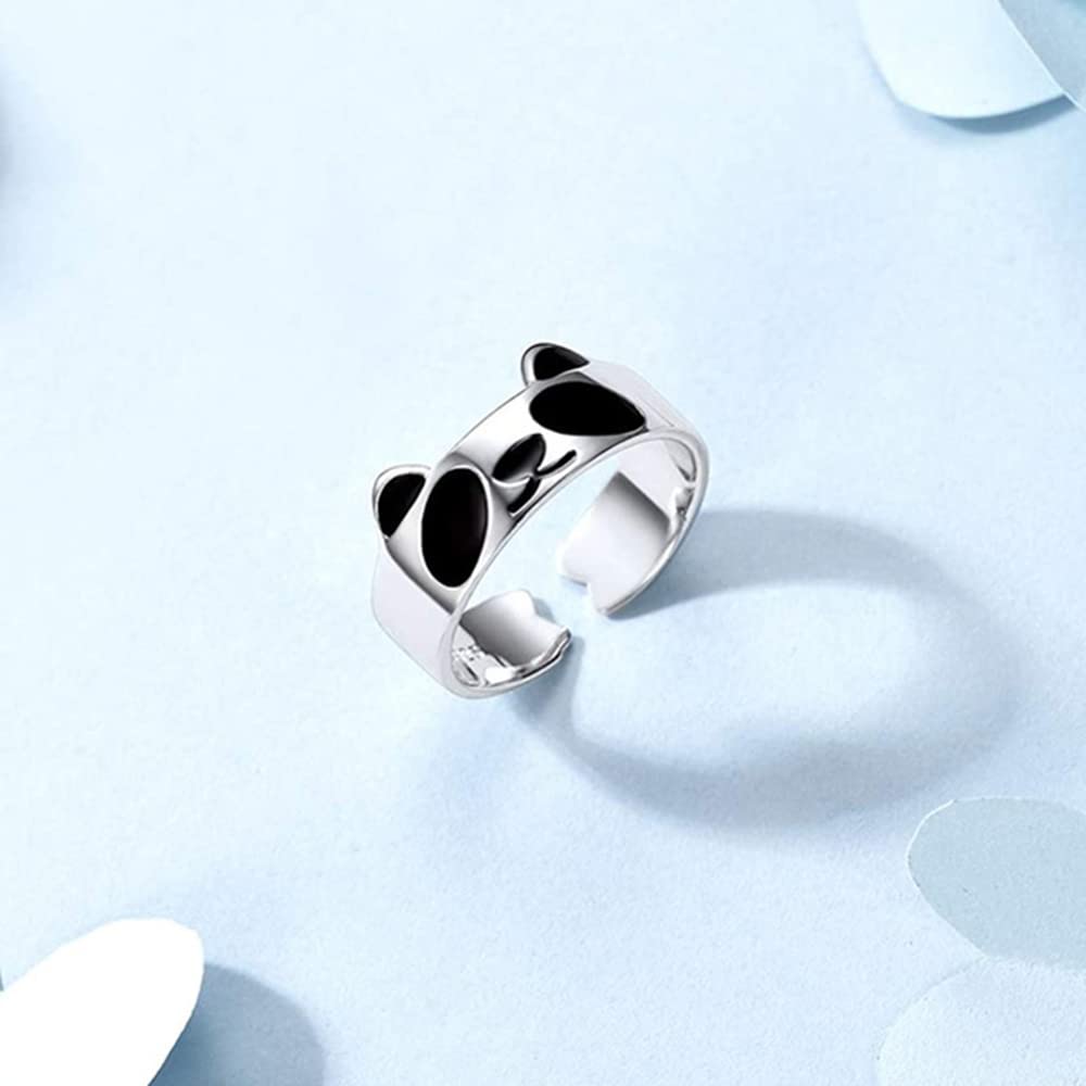 OIDIMS Cute Panda Open Rings for Women Men Lovely Fashion Animal Statement Adjustable Expandable Stackable Knuckle Tail Finger Ring Dainty Jewelry Daughter Niece BFF Birthday Xmas Stylish Gifts