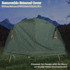 Tangkula 4-in-1 Camping Cot Tent, Foldable Off Ground Elevated Tent Set for 1 Person, Portable Tent with Waterproof External Cover, Air Mattress & Carrying Bag, Ideal for Outdoor Hiking, Camping