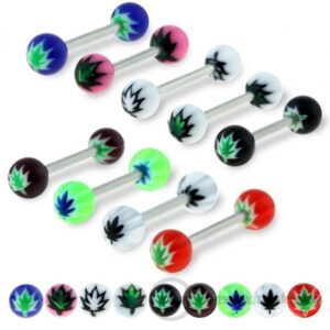 Body Jewelers Pot Leaf/Mary Jane/Weed Tongue Ring/Snake Eyes/Nipple UV 14G (1.6mm) Acrylic (10 Piece Package Deal) B/4/5