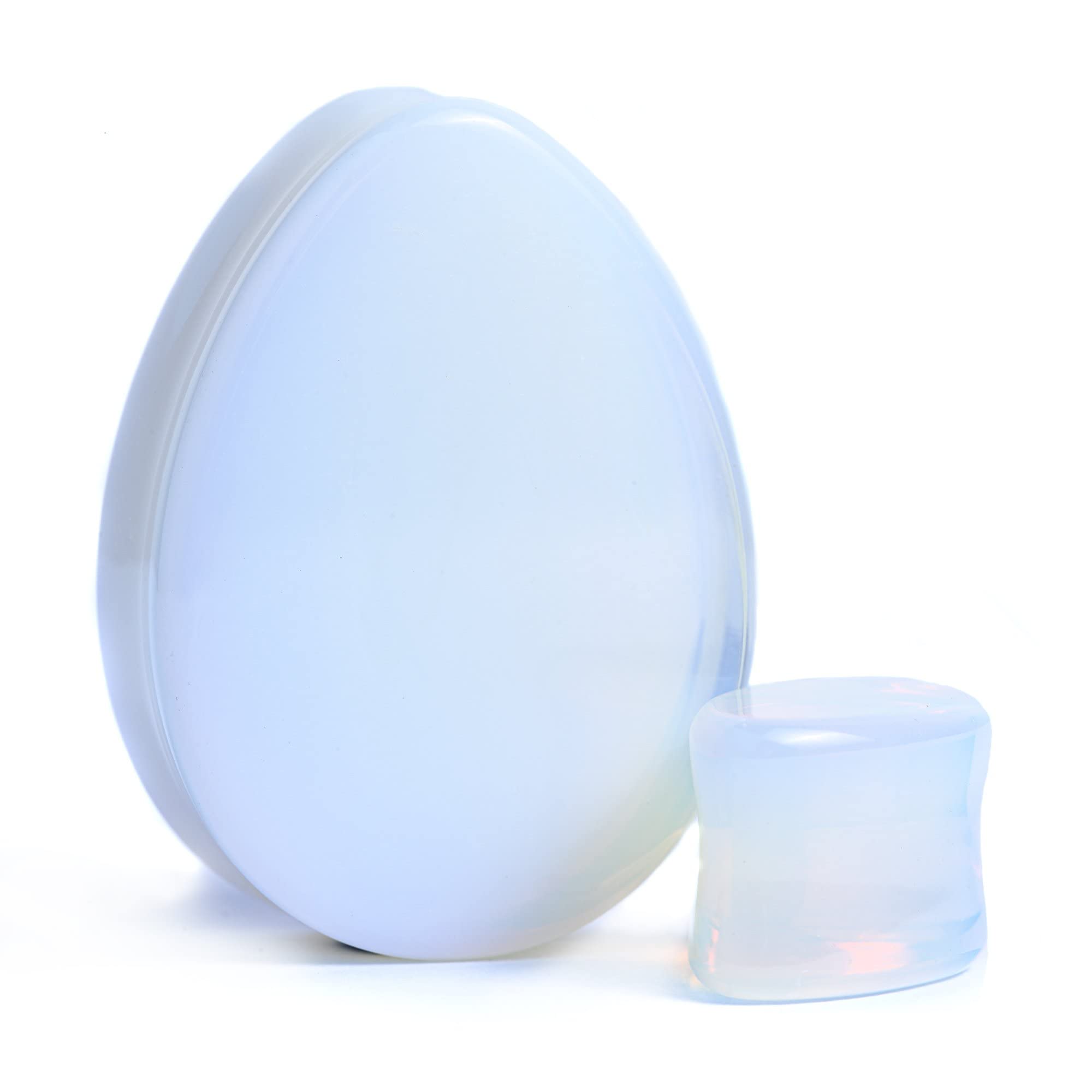 Pair 1-1/2" (38MM) OPALITE TEARDROP STONE PLUGS Double Flare Gauges Organic Moonstone White Clear Tunnels (2pcs)