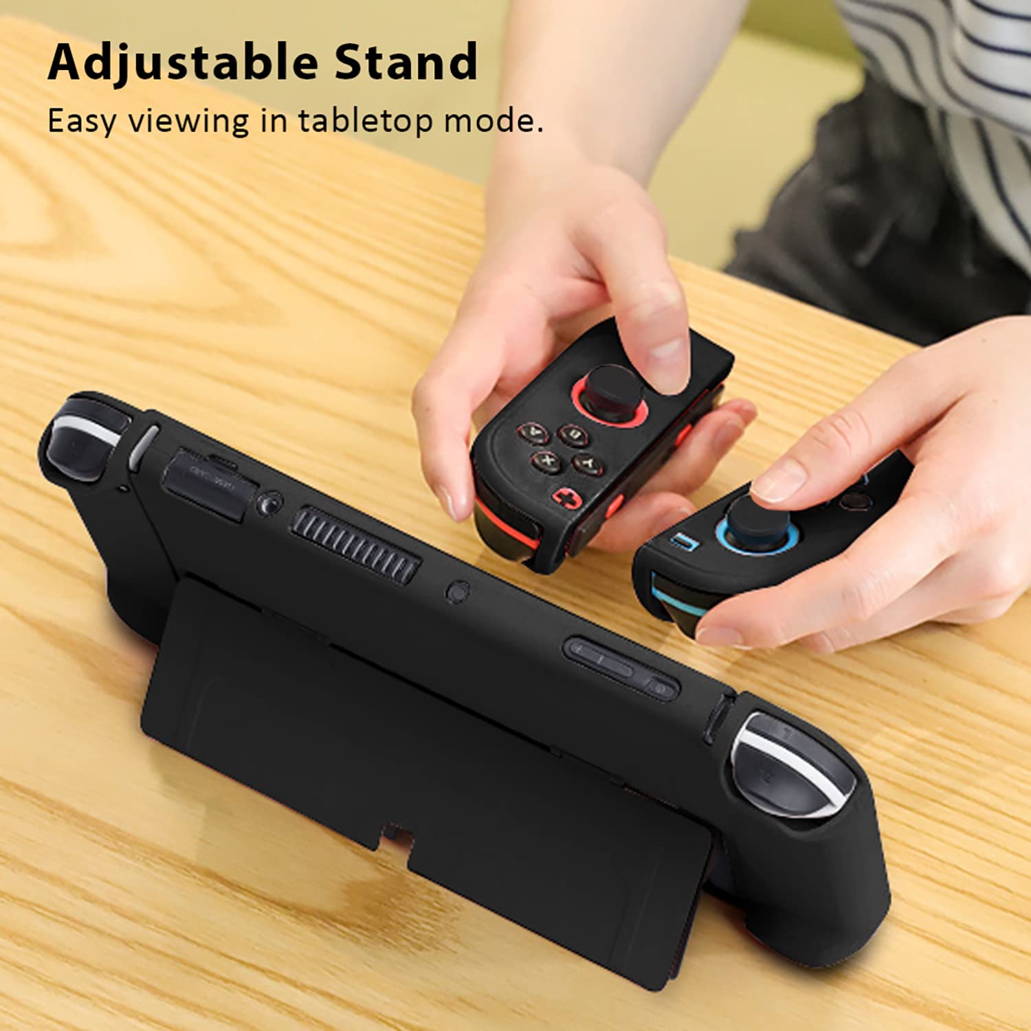 ZUSLAB Compatible with Hard Case Nintendo Switch – OLED Model 7.0” 2021, Dockable Protective Cover with Adjustable Stand, with 2 Game Slots Compatible with Joy‑Con controllers, Black