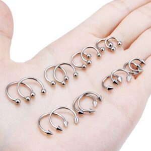 Ftovosyo 16PCS 16G Multiple Different Sizes Horseshoe Barbell Surgical Steel Nose Septum Rings Hoop Daith Earring Eyebrow Helix Vertical Lip Piercing Jewelry for Women Men