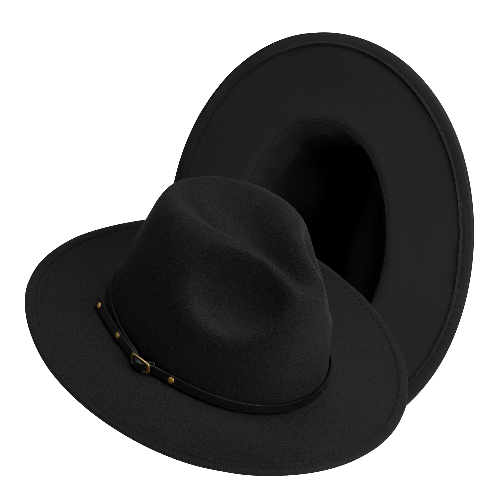 Wide Brim Fedora Hats for Women Dress Hats for Men Two Tone Felt Panama Hat Black