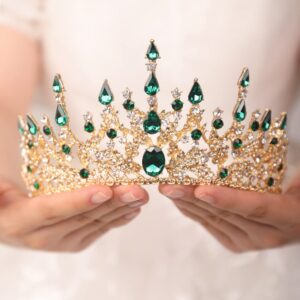 jwicos baroque emerald green tiara crown for women rhinestone wedding crowns and tiara crystal princess crown tiara for prom pageant birthday party valentines costume (emerald green)