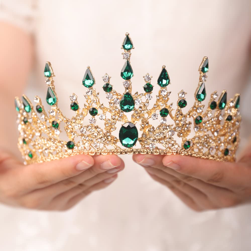 JWICOS Baroque Emerald Green Tiara Crown for Women Rhinestone Wedding Crowns and Tiara Crystal Princess Crown Tiara for Prom Pageant Birthday Party Valentines Costume (Emerald Green)