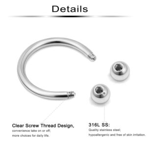 Ftovosyo 16PCS 16G Multiple Different Sizes Horseshoe Barbell Surgical Steel Nose Septum Rings Hoop Daith Earring Eyebrow Helix Vertical Lip Piercing Jewelry for Women Men