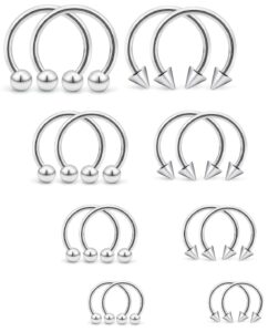 ftovosyo 16pcs 16g multiple different sizes horseshoe barbell surgical steel nose septum rings hoop daith earring eyebrow helix vertical lip piercing jewelry for women men